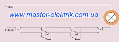 Схема для управления проходного выключателя из четырёх и более точек.